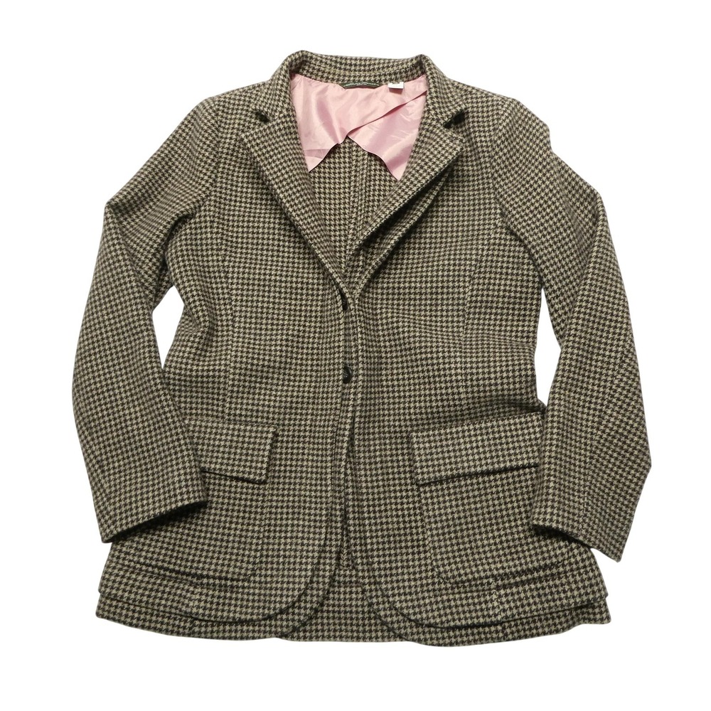 Eddie Bauer Blazer Womens 14 Brown Wool Tweed Check Single Breasted Lined